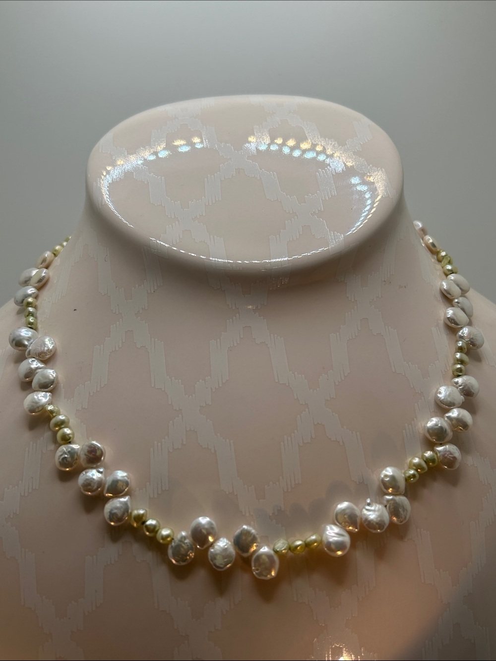 Freshwater Pearl Necklace - Elegant White and Green Pearls